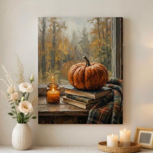 Lienzo de calabazas rústico para renovar tu pared este otoño