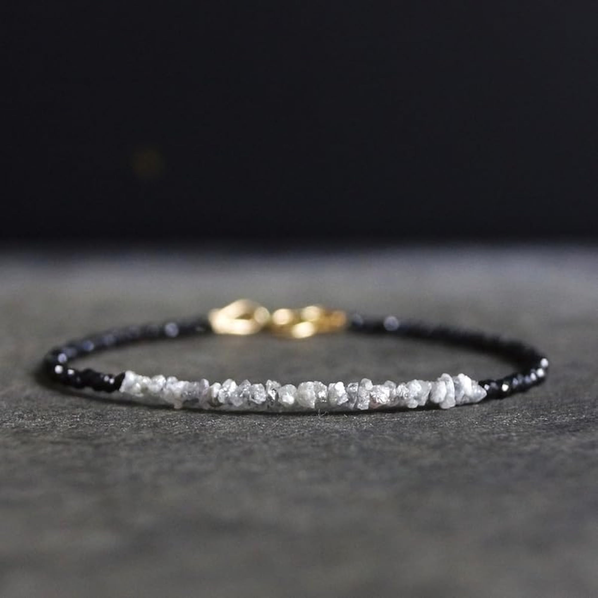 Grey Diamond Uncut Chips Beaded Bracelet, Adjustable 7 Inch