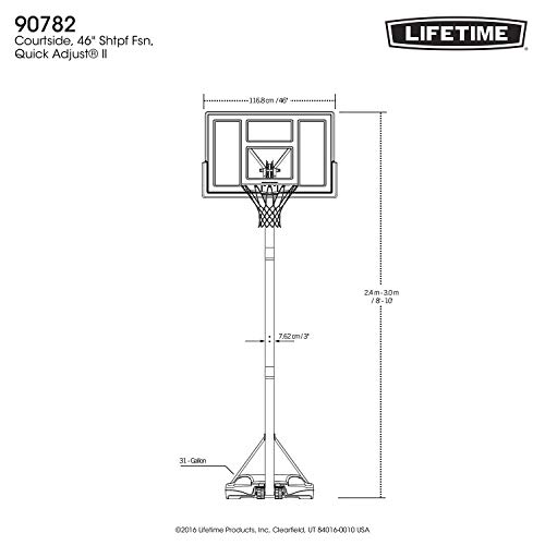 Lifetime 081483004709 Pro Court Height Adjustable Portable Basketball System, 44 Inch Polycarbonate Backboard thumb #5