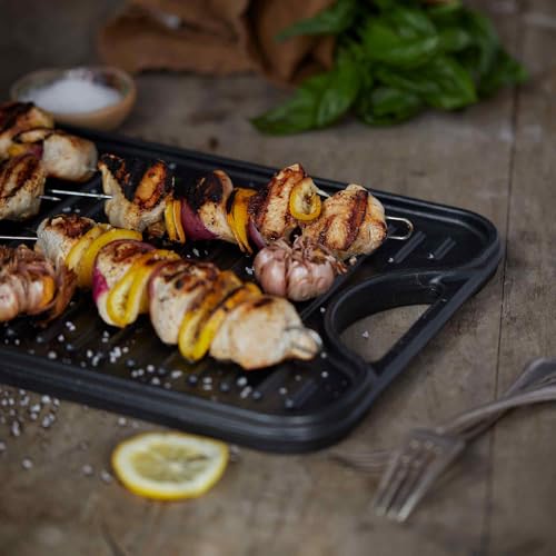 VICTORIA Grillplatte Emailliertes Gusseisen Grillpfanne 47 X 25cm Doppelseitig Verwendbar, für Feuer, Grill, Ofen, Vitrokeramik, Gas, Ohne Schadstoffe und PTFE