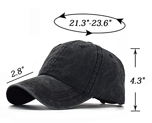 Eohak Ponytail Baseball Hat Distressed Retro Washed Womens Twill Black #TOP3