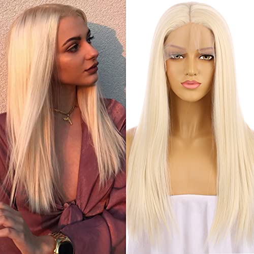Life Diaries Lange Perücke Blond Gerade Haar Lace Front Wigs Synthetic Heat Resistant Fibers Half Hand Tied Perücken Natural Hairline for Women (26", Blonde) Cover