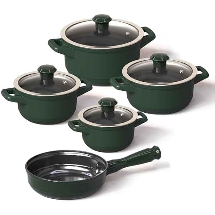 Real Ceramic, Non-Scratchable, Non-Toxic Cookware Set Oven Safe up to 1200F, Stovetop Agnostic, Dishwasher Safe, Long-Lasting and Lightweight PFAS, PTFE, PFOA, PFOS-Free Matte Rosemary