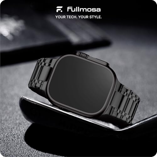 Image of Fullmosa Metal Bands With Case [Watch NOT Included] Compatible Apple Watch Strap 49mm,Steel Apple Watch Band for iWatch Ultra 3 /2 /1,49mm Black
