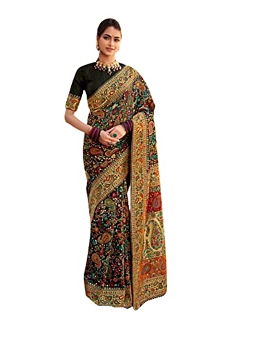 Sari indien traditionnel en soie noir et cachemire pour femme | Modèle Eid 2299