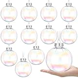 YFXQYFSH 12 Pcs 4" Christmas Iridescent Ornaments Balls DIY Clear Ornaments for for Christmas Party Birthday Wedding Decorations