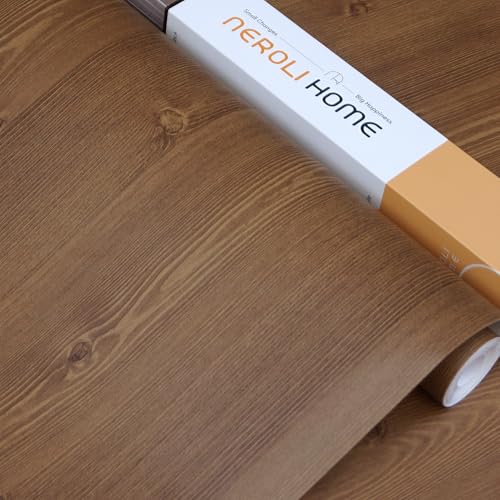 Brown Wood Grain Contact Paper, 17.3" x 118" Peel and Stick Wallpaper, Self-Adhesive Thick Vinyl Wrap for Kitchen Cabinets, Countertop, Furniture, Waterproof DIY Decor