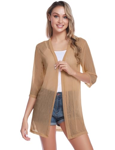 Image of iClosam Women Casual 3 /4 Sleeve Sheer Open Front Cardigan Sweater Kimono
