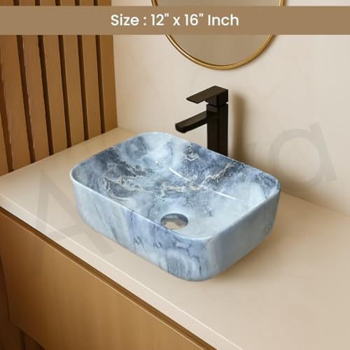 Image of Artiva Ceramic Wash Basin /Tabletop Washbasin For Bathroom,12 inchx16 inch /Small Countetop Bathroom Basin /Table Top Basin For Home,Office,Hotel /Rectangle Glossy Sink (Steel-Blue,12x16 Inch)