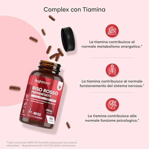 Riso Rosso Fermentato, 2,9 mg, Monacolina K, Vitamina B1 Tiamina Coenzima Q10 (6 mesi) 1 Capsula al Giorno di Integratore Riso Rosso, 180 Riso Rosso Fermentato Capsule, Lievito Riso Rosso Integratore - 3