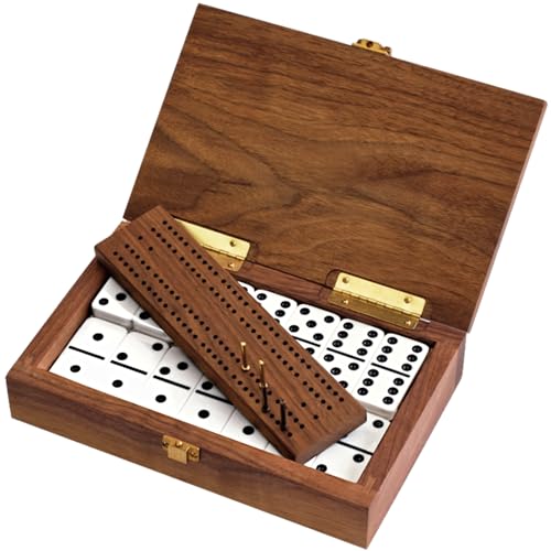 Double 6 Spinner Dominoes Set en estuche de nogal deluxe