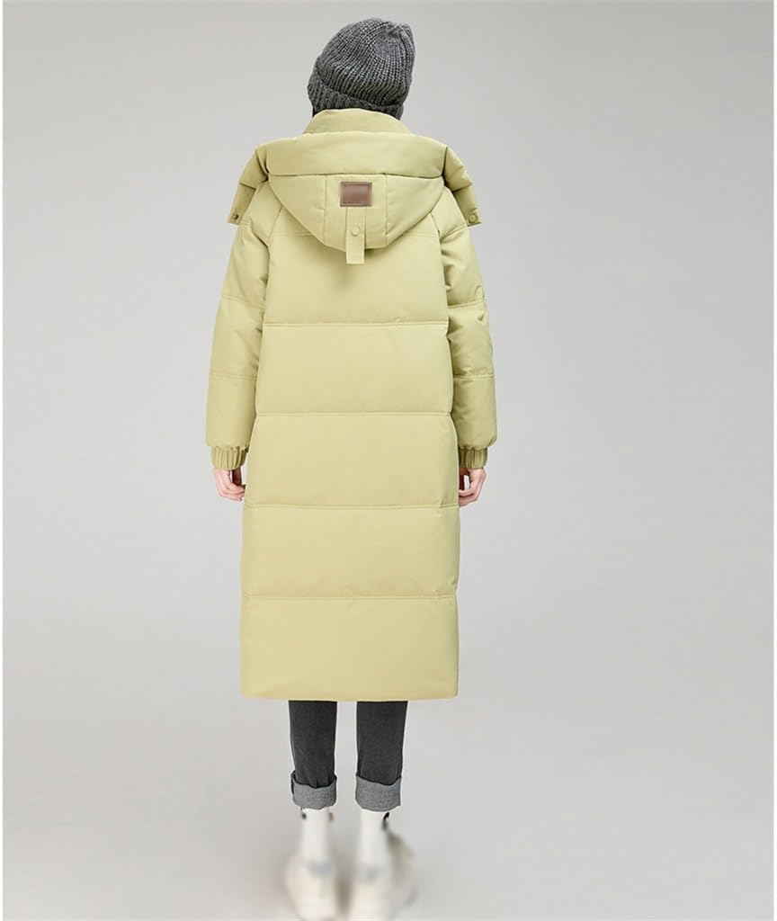 Down Jacket Women's Mid-length Over The Knee Thickened Warm Winter Jacket Hooded Large Pockets