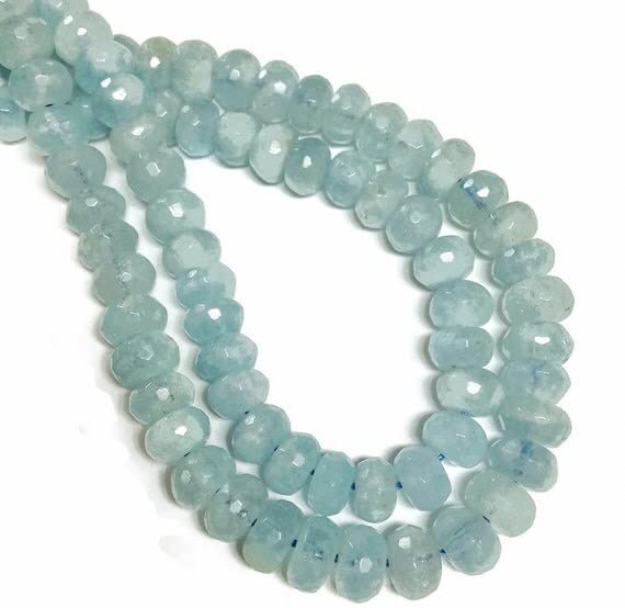 Aquamarine faceted rondelles haut de gamme 7mm pour création de bijoux uniques