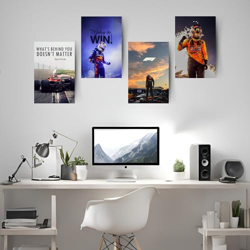 Image of Posters Inc Sports F1 Cars Motivational Posters for Wall A4 Size Aesthetic Setup 300 GSM Matte Paper Pack of 6 Automotive Motorsport Decor for Boys Gaming Room, Bedroom, Home & Office with Adhesive