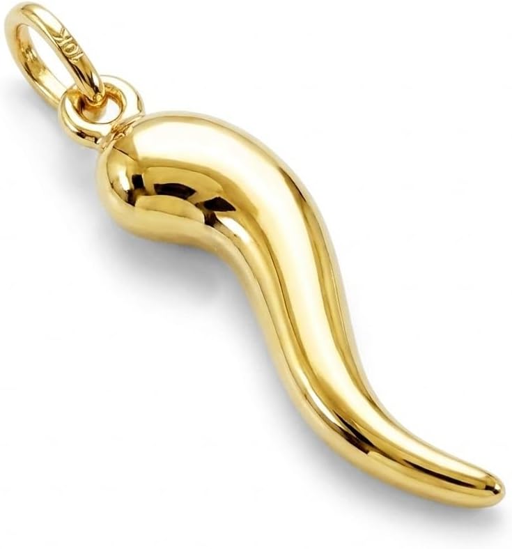 Gold Italian Horn Charm - 10 Karat Solid Gold - Dangle Charm - Cornicello Pendant