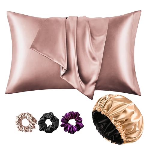 Image of Atrube's Satin Bonnet for Curly Hair | Silk Bonnet for Hair | Combo of Pack of 2 Satin Pillowcases with 3 Silk Scrunchies Adjustable HairCap