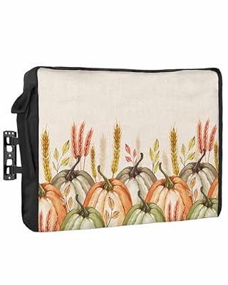 DecorLovee Outdoor TV Cover 80 to 85 Inches Weatherproof & Waterproof, Orange Green Pumpkins Fall Outdoor TV Enclosure with Remote Control Pocket, Thanksgiving Wheat Rustic TV Screen Protectors