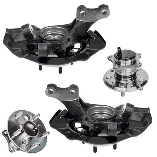 Image of Detroit Axle - 4pc Steering Knuckles Kit for 07-11 Toyota Camry, 07-12 Lexus ES350, 2 Front Steering Knuckles & Wheel Bearing Hubs 2 Rear Wheel Bearing Hubs 2007 2008 2009 2010 2011 Replacement