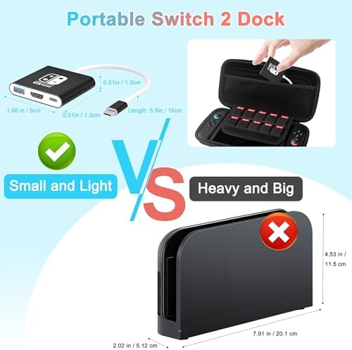 Switch 2 Dock, (Aluminum Alloy) Plug-and-Play, Portable Travel Switch 2 Docking Station Support 4K@60HZ Switch 2 TV Mode Compatible NS2/NS OLED, Replacement for Nintendo Switch 2 Dock with HDMI2.0/PD 100W/USB3.0 - 2