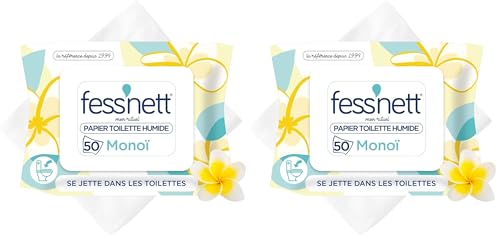 Fess'Nett - Feuilles de Papier Toilette Humide Jetable dans les Toilettes - Au Parfum Monoï - Papier WC Humide Alternative aux Lingettes Nettoyantes - Fibres...