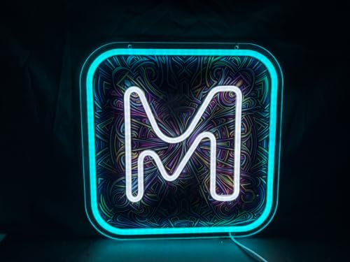 M Neon Sign for Wall Decor, 11.8" x 11.8" Dimmable LED Neon Light with Psychedelic Background, 5-Level Brightness Cool Light Up Sign for Bedroom, Gaming Room, Bar, Dorm, Party Aesthetic Room Decor image 2