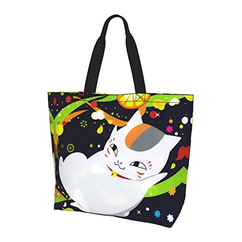[DESCAS] 夏目友人帳 ニャンコ先生トートバッグ 肩掛け エコバッグ トートバッグ ショルダーバッグ 買い物バッグ お買い物・サブバッグ 大容量 軽量 通勤 通学