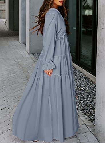 Image of BLENCOT Womens Casual Boho Floral Printed V Neck Long Sleeve Long Maxi Dress Spring Summer Dresses