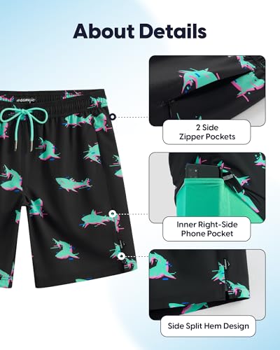 maamgic Mens Swim Trunks with Compression Liner 9 Inch Recycled Stretch Bathing Suit with Zipper Pockets Quick Dry Swim Short3