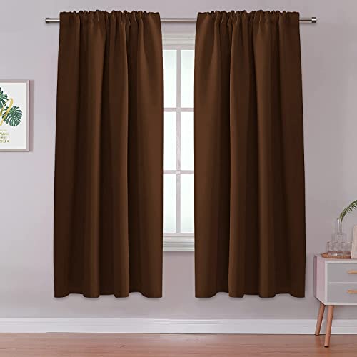 ALLJOY Room Darkening Curtains 63 Inches Long for Bedroom, Thermal Insulated Curtains 2 Panels Sets, Thick Window Blackout Curtains for Office, Living Room Noise Reducing Window Curtains, Brown Wide42