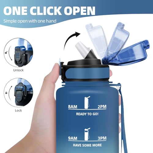 Motswedi Borraccia 1500 ml, Borraccia Motivazionale senza BPA, Borracce con Cannuccia Blu & Verde Acqua - Immagine 2