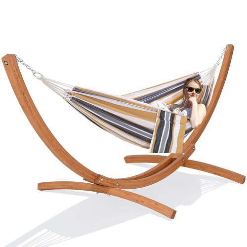 Image of SUNCREAT Freestanding Hammock with 10 ft Wooden Stand Included, Coffee