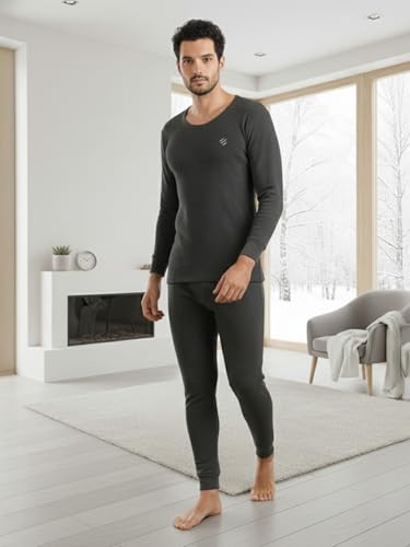 Image of Lux Cozi ONN Men's Round Neck Full Sleeve Skin Friendly Winter Wear Thermal Top and Bottom Set | Thermal Set for Men