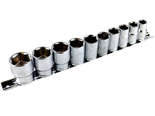 10 Pc 1/2inch 6 Sided Shallow AF Sockets on Rail SS208