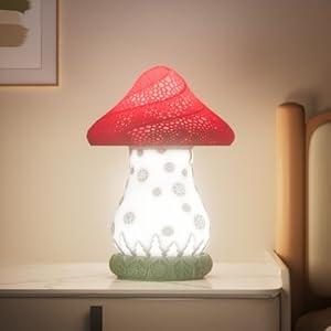 Mushroom Table Lamp for Bedroom, Rotatable Lampshade Battery Operated Lamp with USB C Charging & Touch Control, 3 Color Temperatures Bedside Lamp for Living Room, Night Stand