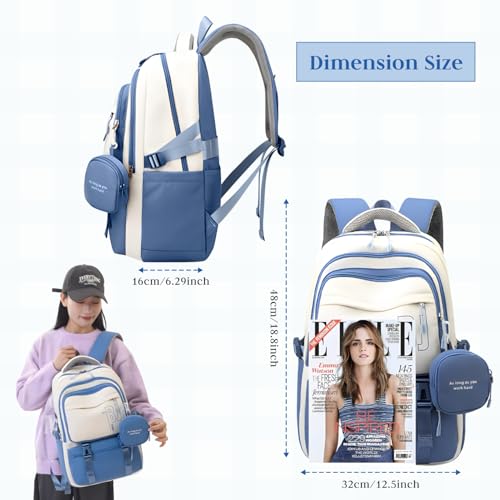 FWQPRA Girls Blue Backpack with Zipper Pouch - Image 5