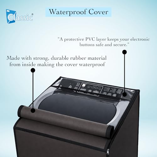 Image of Classic Top Load Washing Machine Cover Suitable For Whirlpool 360 / Stain Wash Back Panel 6 Kg, 6.5 Kg, 7 Kg, 7.5 Kg, Waterproof & Dustproof (58cmsX58cmsX97cms, Black)