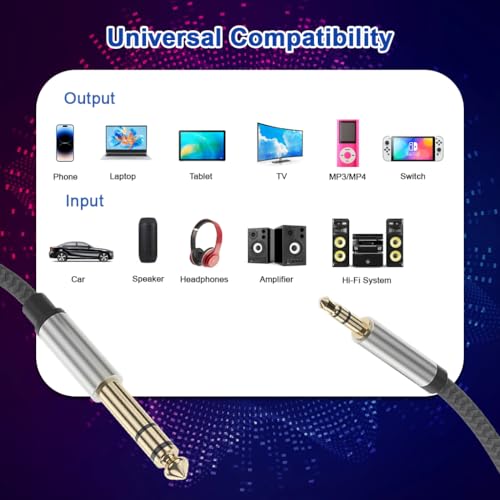 Image of Verilux 3.5mm to 6.35mm Aux Cable for Speakers(9.8FT), 6.35mm 1 /4 inch Male to 3.5mm 1 /8 inch Male Aux Cable, TRS Bidirectional Stereo Audio Jack for Guitar, iPod, Laptop, Home Theater Devices, Speaker