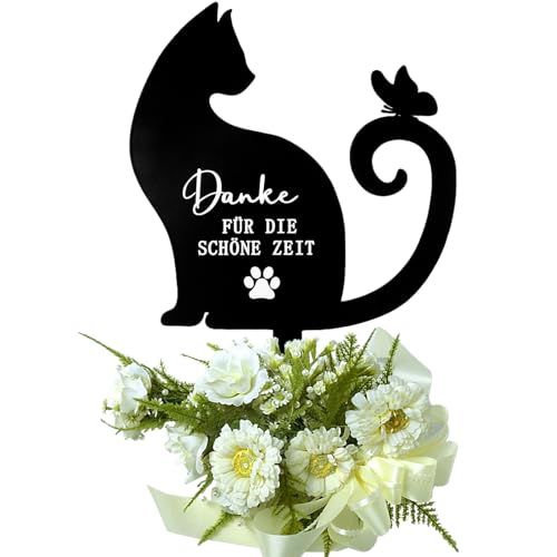 MCTNCT Gedenkstein Katze,Grabstein Katze für Draußen,Schwarz ﻿Katzen Grabschmuck aus Edelstahl,Metal Grabplatte mit Gravur Katze,für Den Garten Grabdekoration Andenken an Den,tiergrabstein