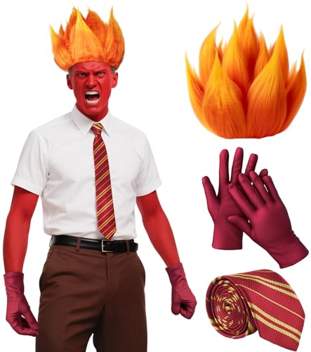 EVAFESNS Flame Wig SetIncludes a Red Ombre Wig Wig Cap Tie and Gloves. The Perfect Look for Anime Styling and Halloween Party Costumes