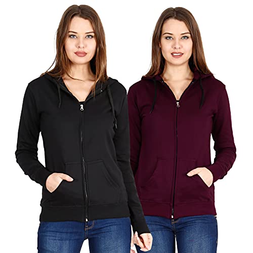 Image of Ideation Women's Cotton Full Zipper Sweatshirt Hoodies with Kangaroo Pocket - (Pack of 2)
