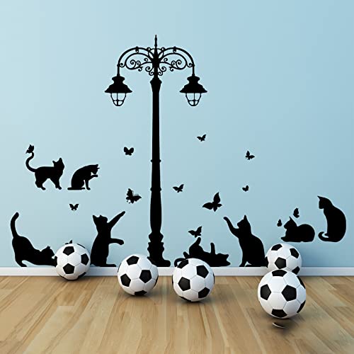 SUPERDANT Black Cat Stickers Silhouette Street Lights Butterfly Wall Decal Decor Art Vinyl Door Wallpaper for Bedroom Living Room Home Kid's Room Decorations Wall Sticker Vinyl Transfer - Image 4