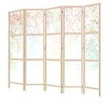 LUMASOUL Biombo Separador de Ambientes Unilateral - en Estilo Japonés - Biombos Separadores de 5 Paneles - Biombos Decorativos para Divisor Ambientes - Motivo Flores - 225x172 cm