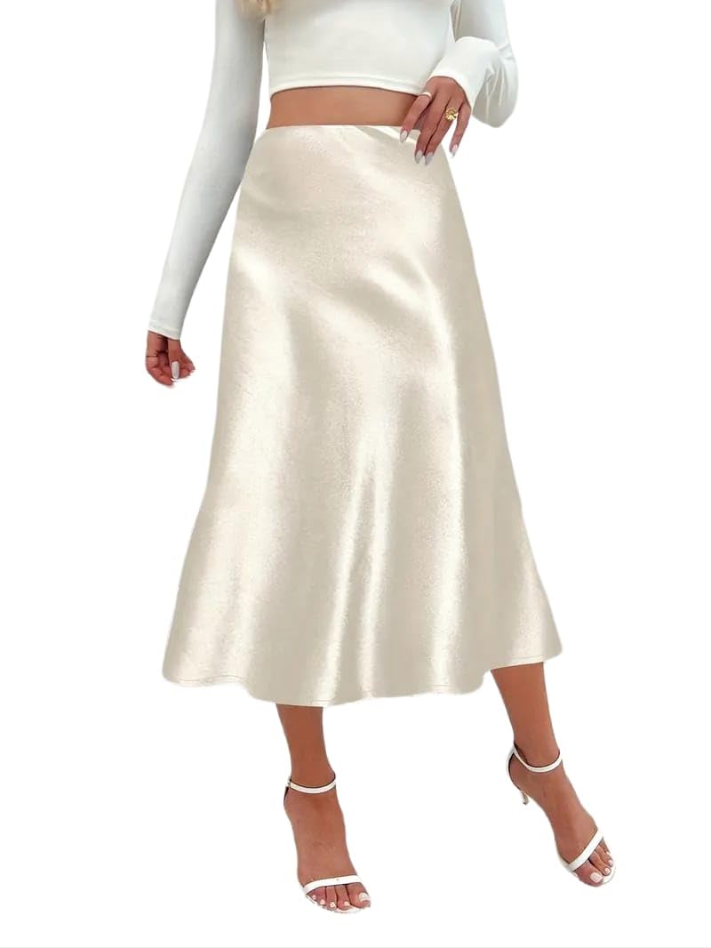 mrugneni Women's Satin Midi Skirt, Flared Mermaid Style 404-picture-50