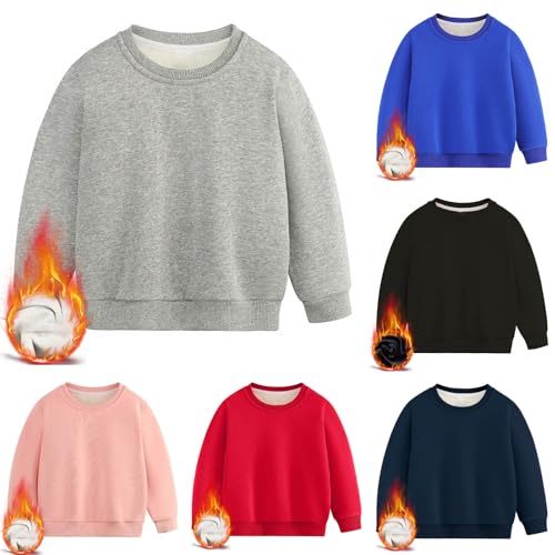 Toddler Girls Boys Warm Sherpa Sweatshirt Basic Crewneck Long Sleeve Loose T-Shirts Casual Pullover Tops for Kids 2-12 Years2