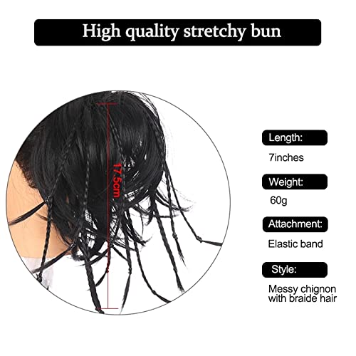 Miniatura 5 de Dybst Extensiones de cabello sintético desordenado con moño despeinado, ondulado, elástico, trenzado, extensiones de cabello de goma para coleta