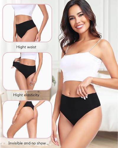 Cotton Thongs for Women High Waisted Seamless No Show Thong Stretchy Comfort Panties S-XL3