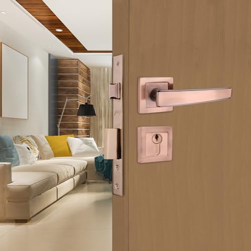 Image of Godrej Mortise Lock | Handle Lock Set for Main & Internal Doors | NEH 06 Home Decor Handle | Black Antique Copper Finish | 9 Inch Lockbody | 60mm 1CK Cylinder Knob from Inside Key Outside | 3 Keys