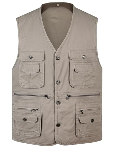 Men's Casual Lightweight Outdoor Vest Work Fish Photo Cargo Safari Hiking Travel Vest With Pocket