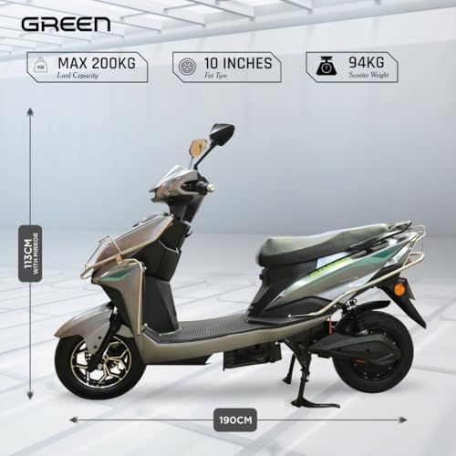 Image of Green Invicta Low Speed Electric Scooter with Steel Frame Non RTO 60KM Range Grey with Portable Charger