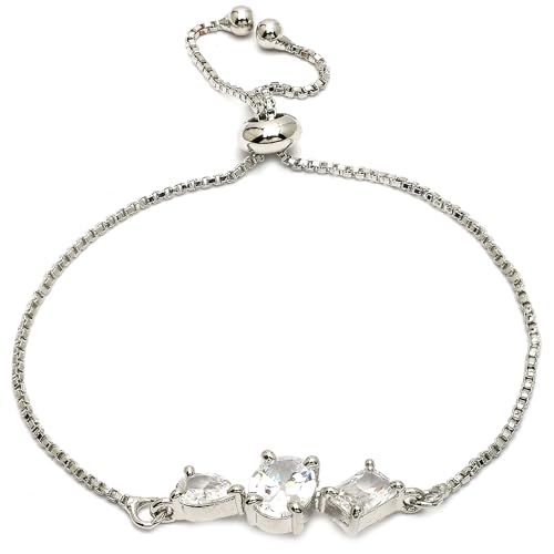 Image of ZENEME Bracelet Silver Toned Rhodium Plated American Diamond Crystal Charm Bracelet For Women